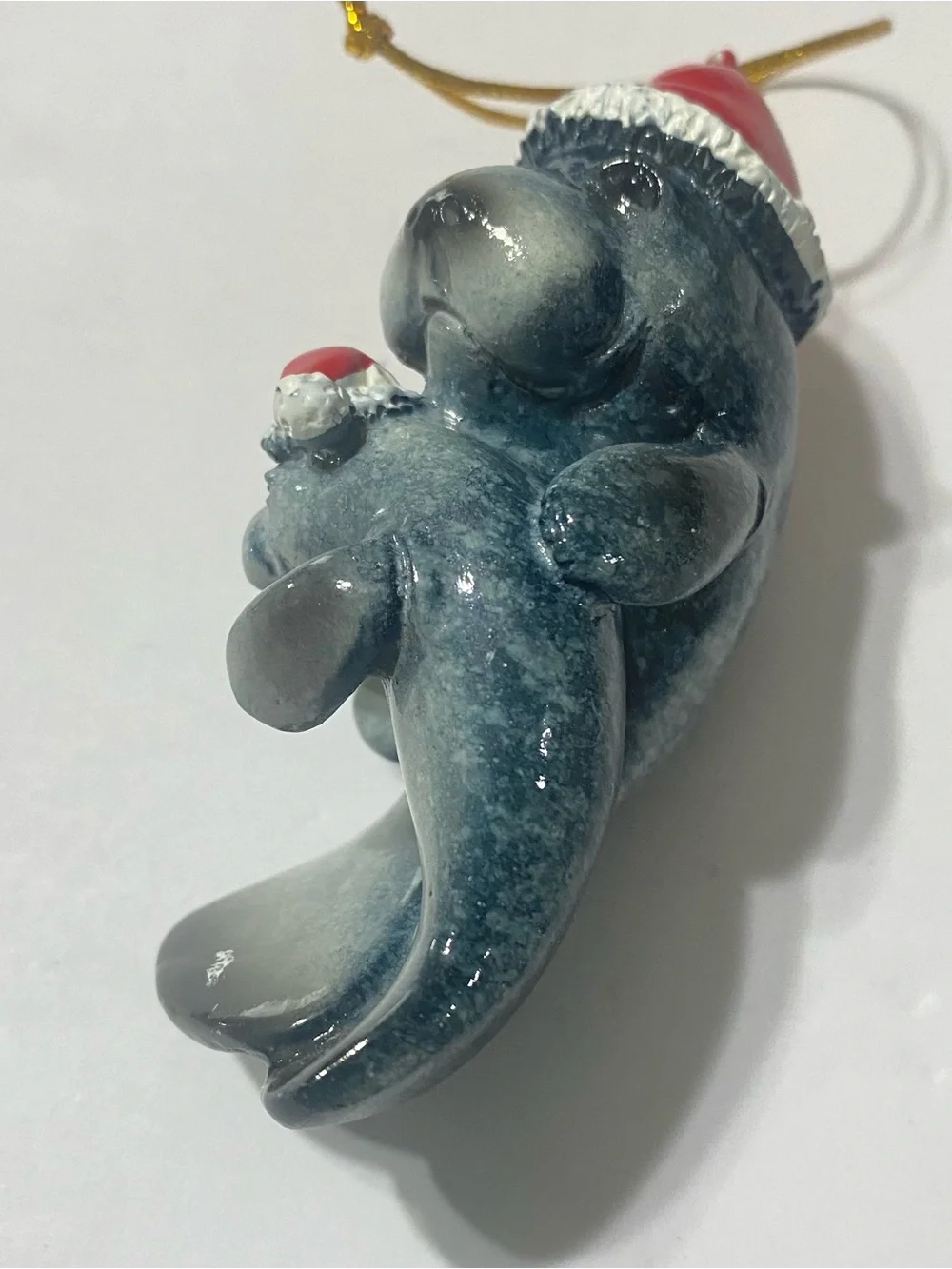 VTG Manatee Mom & Baby Christmas Ornament Santa Hats Coastal Beach Holiday Decor